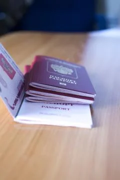 Passport on the table Stock Photos