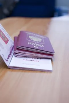 Passport on the table Stock Photos