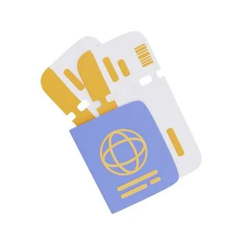 Passport with ticket isolated on light background, holiday vacation, Time to  Stock Illustration