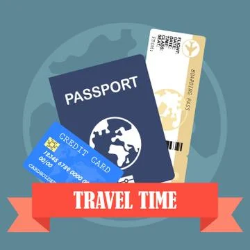 Passport with ticket vector illustration in flat style Illustrazione stock