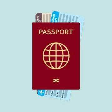 Passport with tickets flat icon. Documents for travel. Vector illustration. Stock Illustration