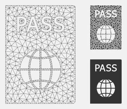 Passport Vector Mesh Network Model and Triangle Mosaic Icon 스톡 일러스트