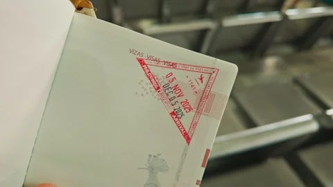 Passport Visa Stamp Philippines Arrival Immigration Travel Document Close Up Stock Footage 334707058