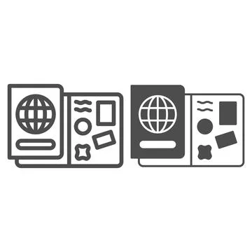 Passport with visas line and solid icon, airlines concept, passport with visas Stock Illustration