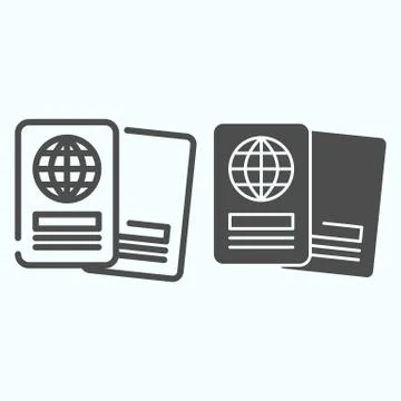 Passports line and solid icon. ID documents illustration isolated on white Stock Illustration