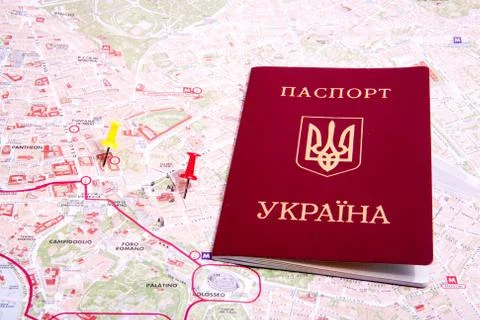 Passports on a map of the Rome Stock Photos