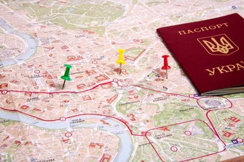 Passports on a map of the Rome Stock Photos