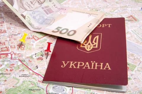 Passports on a map of the Rome Stock Photos