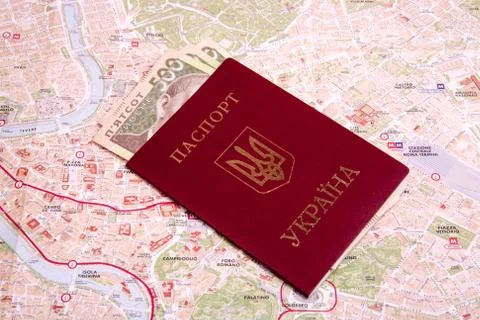 Passports on a map of the Rome Stock Photos