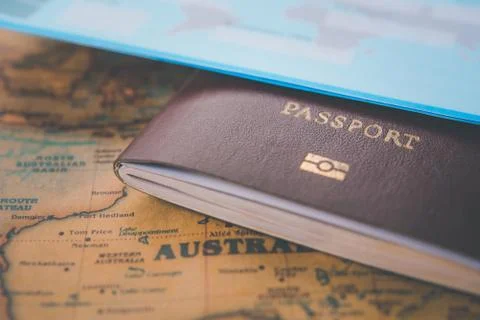 Passports placed on a world map concept Travel Stock Photos