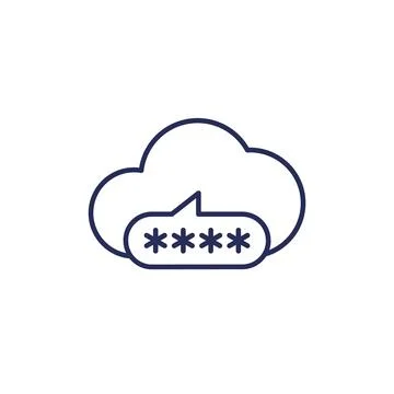 Password access to a cloud icon, line vector Stock Illustration