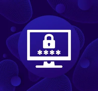 Password access icon with a computer, vector Illustrazione stock