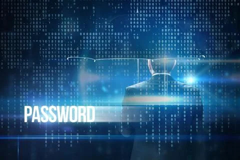 Password against blue technology interface with binary code 스톡 일러스트