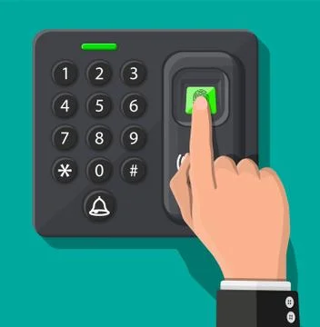 Password and fingerprint security device with hand Illustrazione stock
