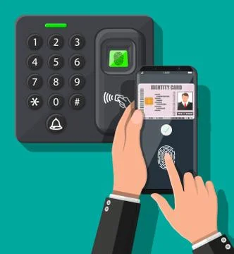 Password and fingerprint security device with hand Illustrazione stock