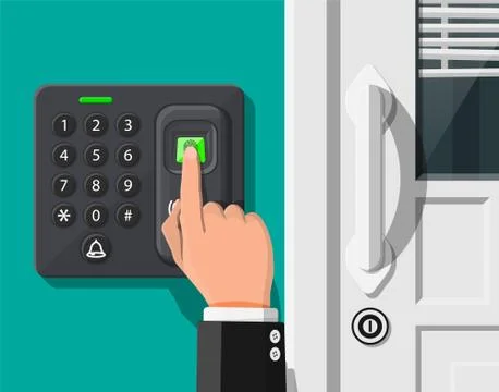 Password and fingerprint security device with hand Stock Illustration