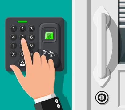 Password and fingerprint security device with hand Illustrazione stock