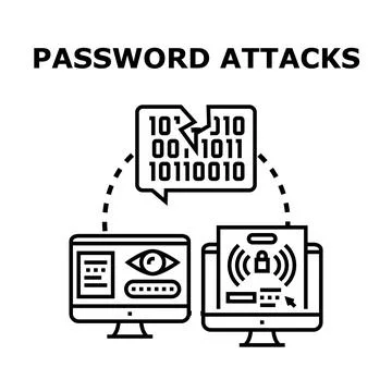 Password attacks comprising cybercrime and data breach concept 库存插图