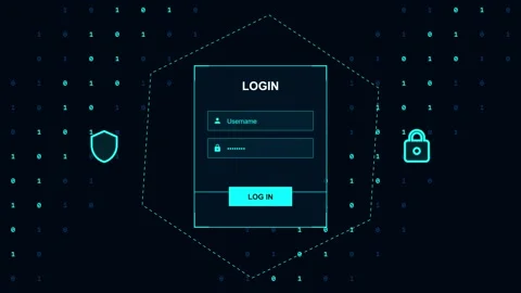 Password box digital login interface with cyber security symbols and binary Stock Footage 345101094