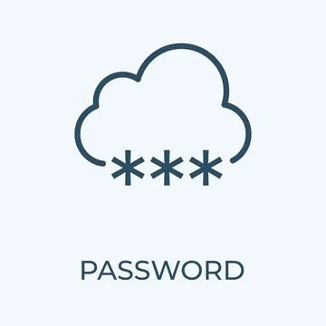 Password with cloud database editable stroke thin vector line icon. Stock Illustration