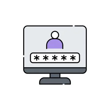 Password on computer line icon. Isolated vector element. Stock Illustration