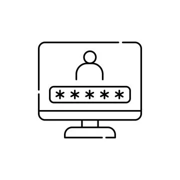 Password on computer line icon. Isolated vector element. Stock Illustration