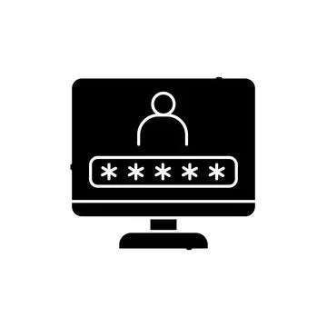 Password on computer line icon. Isolated vector element. Stock Illustration