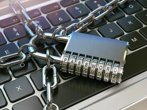 Password. Computer security or safety concept. Laptop keyboard with lock an.. Stock Illustration