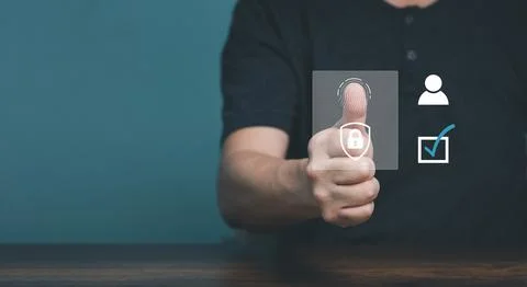Password control through fingerprints in an immersive technology future and c Stock Photos