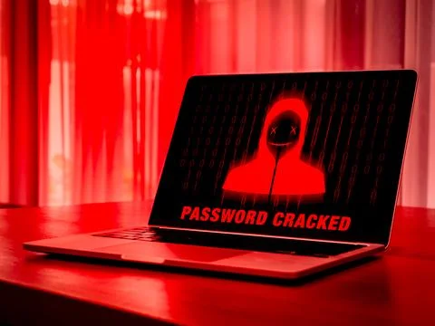 Password cracked, remote access scam, hacker, digital online cyber crime co.. Stock Photos