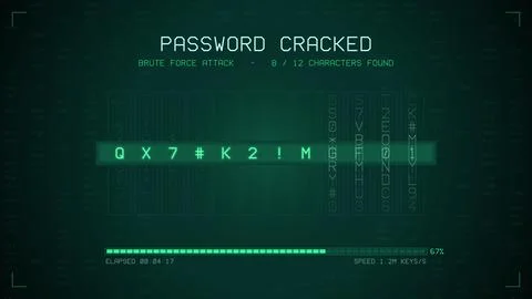 Password cracking screen with character reels, brute force attack 스톡 일러스트