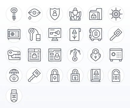 Password Digital Vector Pack containing 25 Editable Regular Line 128x128 Icon Stock Illustration