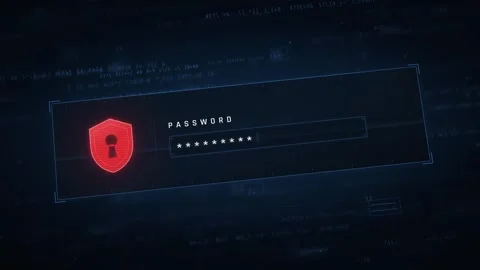Password entered on red login screen with shield and keyhole icon Vídeo Stock 347365761