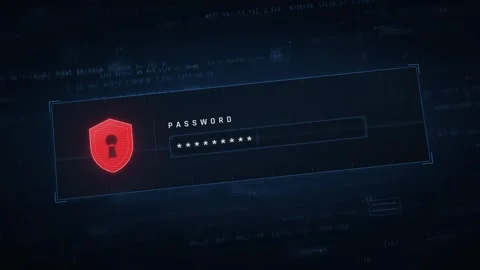 Password entering on digital login screen with green shield and keyhole icon Stock-Footage 347354601