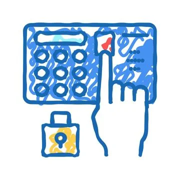 Password entry safe device icon doodle illustration Stock Illustration