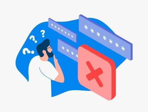 Password Error - Man forgets password or security key, login denied Stock Illustration