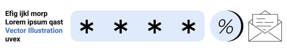 Password field with asterisks, percentage symbol, and email envelope icons. I Stock Illustration