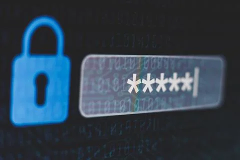 Password field on PC screen. Digital security concept Stock Photos