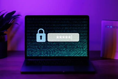 Password field on PC screen. Digital security concept Stock Photos