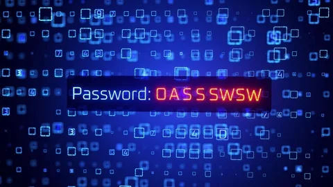 Password guessing animation. Password brute-force attack. Stockbeeldmateriaal 333184544