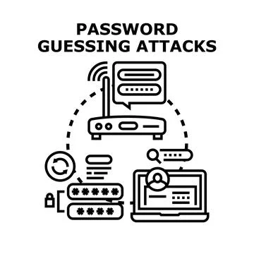 Password guessing attacks and cybersecurity risk prevention Illustrazione stock