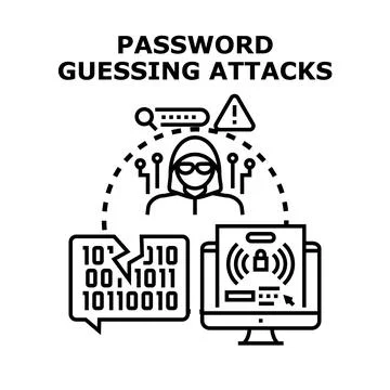 Password guessing attacks with hacker accessing data Illustration