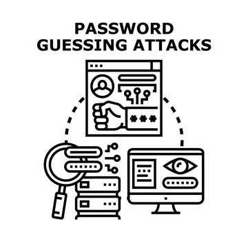 Password guessing attacks internet data breach concept Stock Illustration