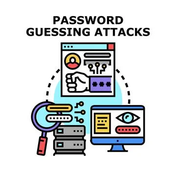 Password guessing attacks internet data breach concept Stock Illustration