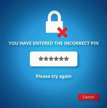 Password, incorrect pin or firewall on internet on website or confidential data Stock Illustration