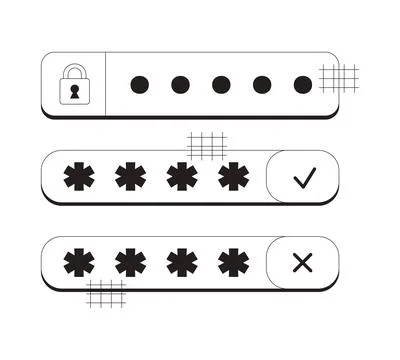 Password input and security modern black and white UI element set イラスト素材