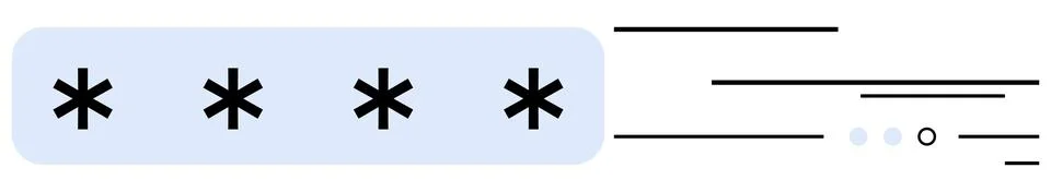 A password input field filled with asterisks, accompanied by progress indicat Stockillustratie