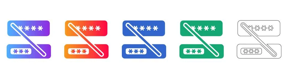 Password Input Icons with Strike Through in Multiple Styles 스톡 일러스트
