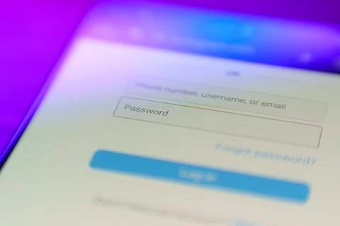 Password input on login window on smartphone screen. Cybersecurity on internet Stock Photos