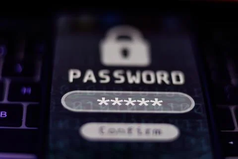 Password input on smartphone. Security digital concept Stock Photos